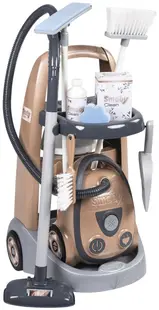 Set de joacă Smoby - Cărucior de curățenie cu aspirator Rowenta, cu 8 accesorii