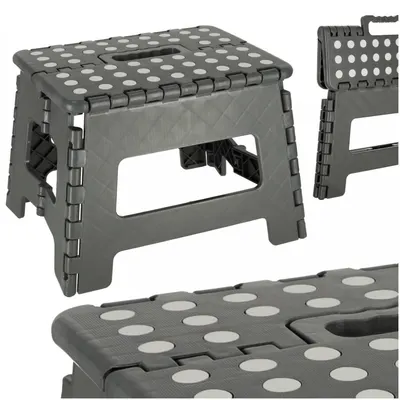 Scaunel pentru copii, Ikonka, pliabil realizat din plastic, dimensiune 22 x 28.5 cm, Dark Grey