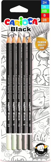 Set de creioane grafice Carioca - Negru, 5 buc