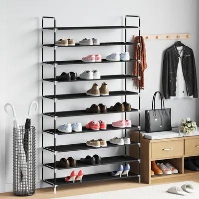 vidaXL Raft pantofi 10 etajere, Metal și material textil nețesut Negru