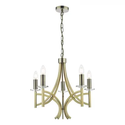 Lampa suspendata Lyon 5 Light Armed Fitting Antique Brass Crystal
