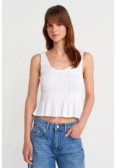 Bluze dama - bluza scurta - volanase - alb - bumbac-modal