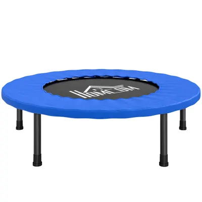 HOMCOM Trambulină Fitness Ø81 cm, Trambulină din Oțel cu Protecție de Margine și 28 de Arcuri pentru Exerciții în Interior și Exterior, Suportă 100 kg, 81x81x22,5 cm, Negru și Albastru | Aosom Romania