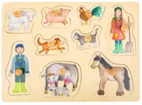 Puzzle din lemn cu manere Small Foot - Animalele din ferma, 9 piese
