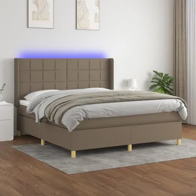 Gossi pat cu arcuri, saltea si led, gri taupe, 180x200 cm, textil