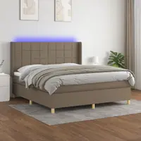 Gossi pat cu arcuri, saltea si led, gri taupe, 180x200 cm, textil