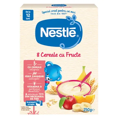 Nestle 8 Cereale cu Fructe, 250g – Pentru copii 12+ luni