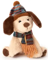 Jucărie de pluș Amek Toys - Câine de Crăciun cu pălărie și eșarfă, 20 cm