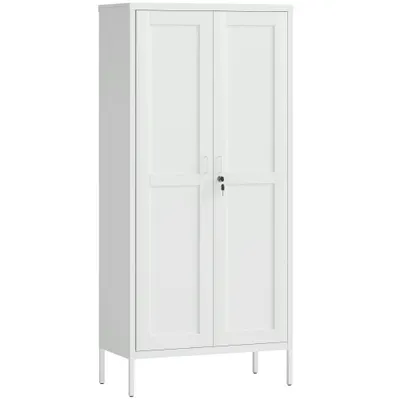 HOMCOM Dulap pentru Birou în Oțel cu 3 Rafturi Reglabile cu Serratură și 2 Chei, 80x40x175 cm, Alb | Aosom Romania