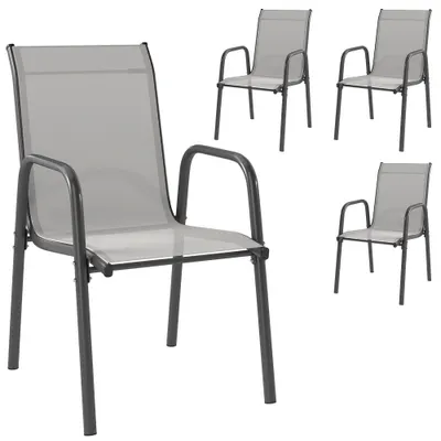 Outsunny Scaune de grădină set 4 buc. Scaune de terasă stivuibile cu spătar respirabil, cotiere, capacitate 120 kg | Aosom Romania