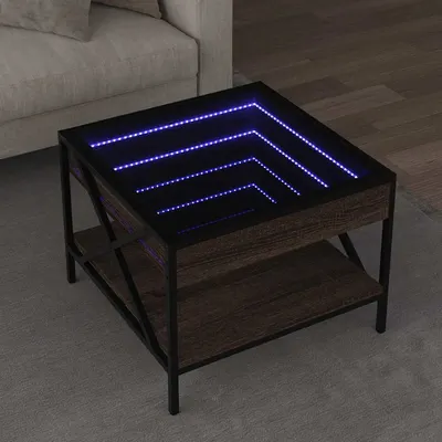 vidaXL Măsuță de cafea cu LED infinity, stejar maro, 50x50x38 cm