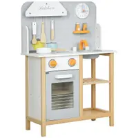 AIYAPLAY Bucătărie de jucărie cu accesorii, plită & cuptor, chiuvetă, ceas, rafturi, pentru 3-6 ani, Gri | Aosom Romania