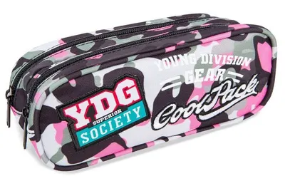 Penar școlar eliptic Cool Pack Clever - Camo Pink Badges, cu 2 compartimente