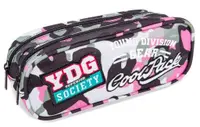 Penar școlar eliptic Cool Pack Clever - Camo Pink Badges, cu 2 compartimente