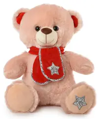 Jucărie de pluș Amek Toys - Ursul bej cu eșarfă roșie, 40 cm