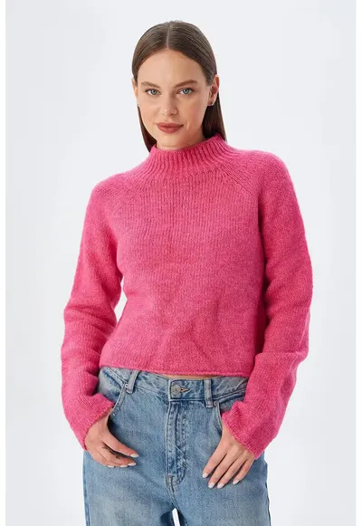 Pulover dama - tricotat scurt - roz neon - 80% acrilic - 20% poliester