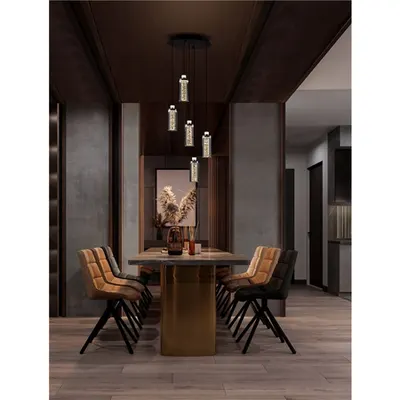 Lampa suspendata LUNE Triac Dimabil Crom Otel & Aluminiu Sticla clara Nisipiu Negru Canopy LED 38 Wat 220-240Volt 1254Lm 3000K IP20