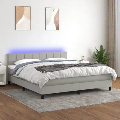 Gossi pat cu arcuri, saltea si led, gri deschis, 160x200 cm, textil