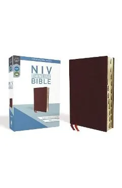 NIV, Thinline Bible, Bonded Leather, Burgundy, Indexed, Red Letter Edition