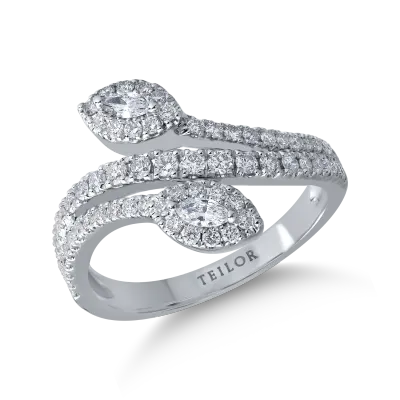 Inel din aur alb cu diamante marquise si rotunde de 0.7ct