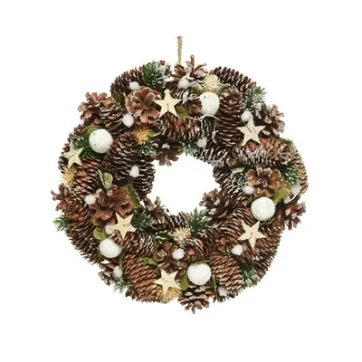 Decoratiune - Pinecone Wreath with Snow Balls - Green