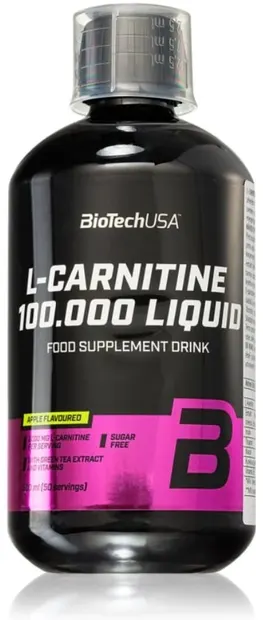 L-Carnitine 100 000 Liquid, măr, 500 ml, BioTech USA