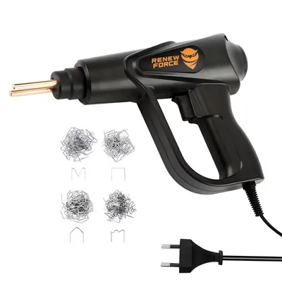 Pistol Profesional pentru lipit sudat plastic Renew Force, kit pentru repararea fisurilor din plastic, polipropilena, 200 capse de intarire, putere