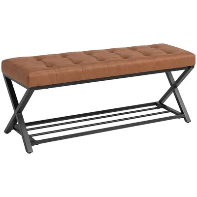 HOMCOM Bancă pentru pantofi, bancă de intrare cu șezut din piele sintetică, 112 x 37 x 47 cm, maro | Aosom Romania