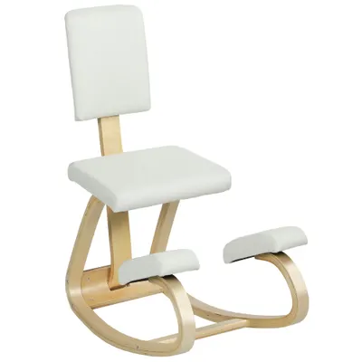 HOMCOM Sedia Inginocchiatoio in Tessuto Effetto Lino e Legno di Betulla Crema | Aosom Romania
