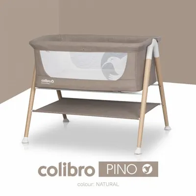 Patut nou nascut Colibro Pino Natural, 90x53 cm, cu saltea si protectie contra insectelor, picioare de lemn