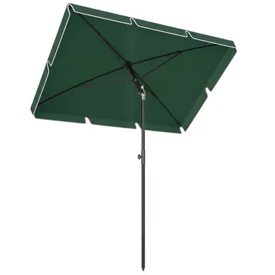 Outsunny Umbrelă pentru Grădină Dreptunghiulară, cu Inclinare Reglabilă și Stâlp din Aluminiu, 2x2.4m, Verde/Negru | Aosom Romania