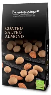 Drajeuri bio cu cacao, migdale cu caramel sărat, 60 g, Benjamissimo