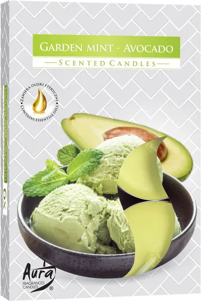 Lumanari parfumate Bispol Aura - Garden Mint-Avocado, 6 bucăți