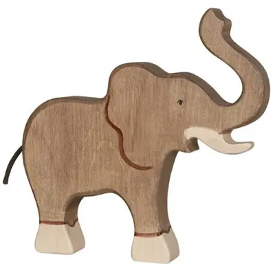 Figurină din lemn Holztiger - Elefant cu trompă ridicată