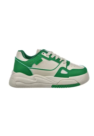 Pantofi sport din piele ecologica cu insertii din plasa - Verde/Bej deschis