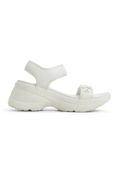 Sandale wedge de piele ecologica Camomille - Alb murdar