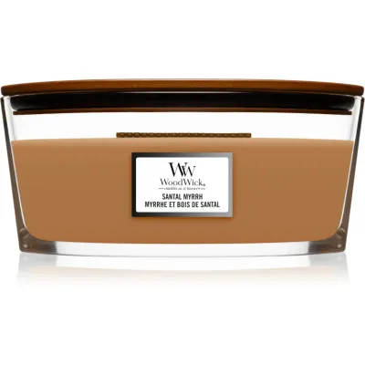 Woodwick Santal Myrrh lumânare parfumată cu fitil din lemn (hearthwick) 453,6 g