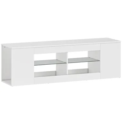 HOMCOM Suport TV 140 cm, comodă TV, 6 compartimente, 2 rafturi din sticlă, PAL, Alb | Aosom Romania