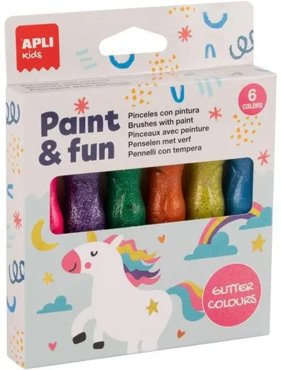 Vopsele tempera Apli - 6 culori strălucitoare, cu pensulă