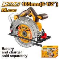 Fierastrau Circular Profesional 20V 165mm Brushless INGCO CSLI1652, 5200 rpm, taiere 55mm la 90°, 42mm la 45°, reglaj adancime si unghi, fara acumulator si incarcator