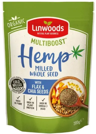 Amestec organic de semințe de cânepă măcinate la rece cu in și chia, 200 g, Linwoods