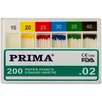 Conuri din Hartie Absorbanta 0.2 Taper, Asortate Nr.15-40, pentru Uscarea Canalelor Radiculare, Prima, 200 Bucati