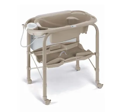 Masa de baie Cambio Deluxe alb pliabila, cu saltea de infasat si cadita anatomica, furtun, roti cu blocatori