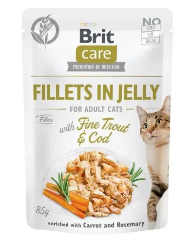 Hrana umeda pentru pisici Brit Care Fillets in Jelly cu pastrav cod 85 gr