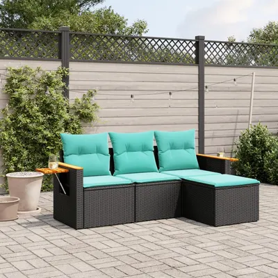 Gossi set mobilier de gradina cu perne, 4 piese, negru, poliratan
