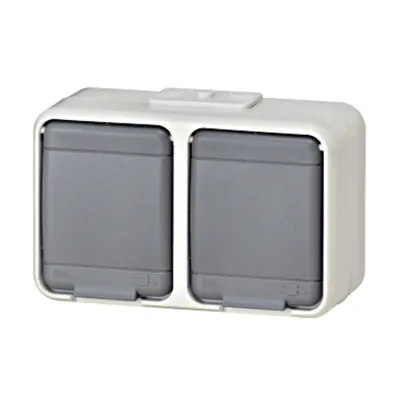 Priza dubla cu PE IP44, gri/gri