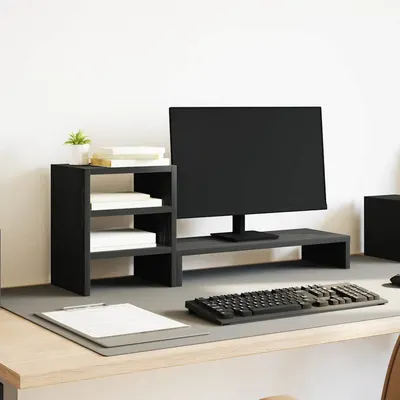 vidaXL Suport monitor cu organizator de birou, lemn prelucrat, stejar negru
