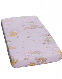 Cearceaf din bumbac cu elastic Ursuletul somnoros Roz 120x60 cm