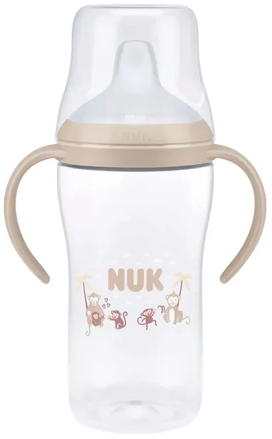 Biberon NUK Perfect Match - Cu duză de suc, TC, РР, 260 ml, maimuţă, bej