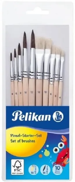 Set pensule pentru pictură rotunde și plate Pelikan Starter – 10 bucăți